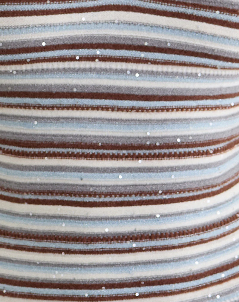 Lycia Plunge Top in Knit Stripe Blue and Brown - Image 6