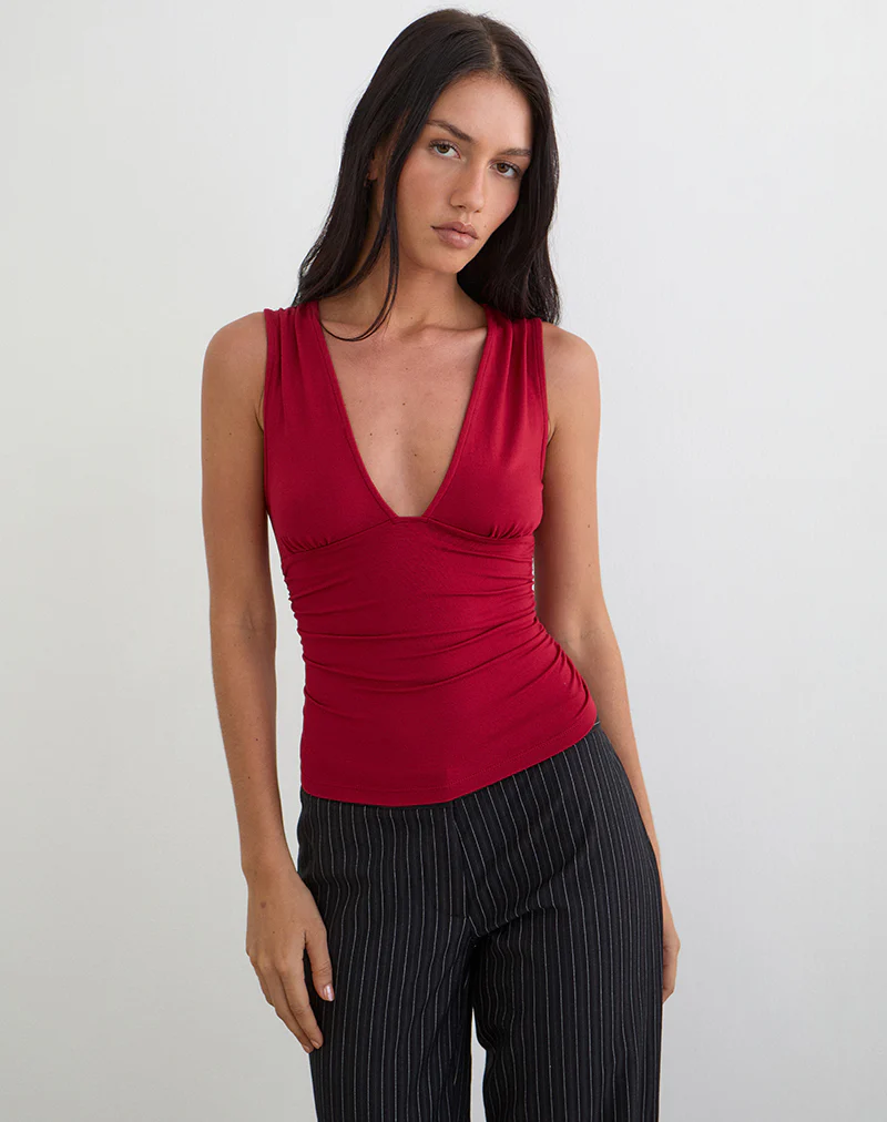 Lycia Plunge Top in Adrenaline Red - Image 3