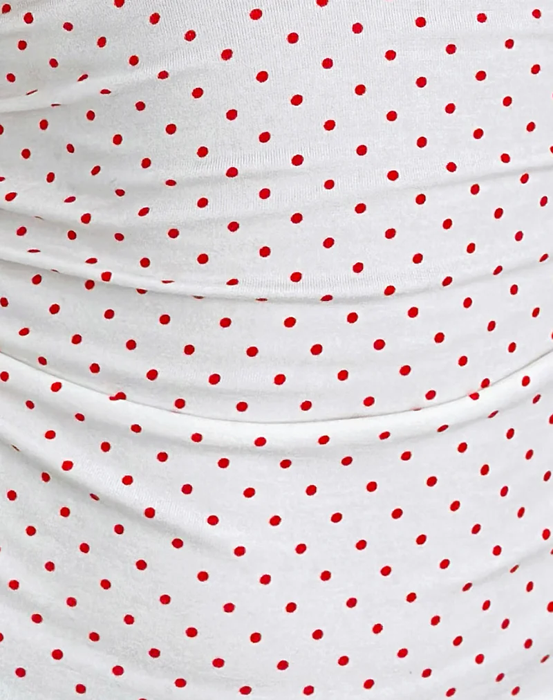 Lycia Plunge Top in White with Red Micro Polka Print - Image 6