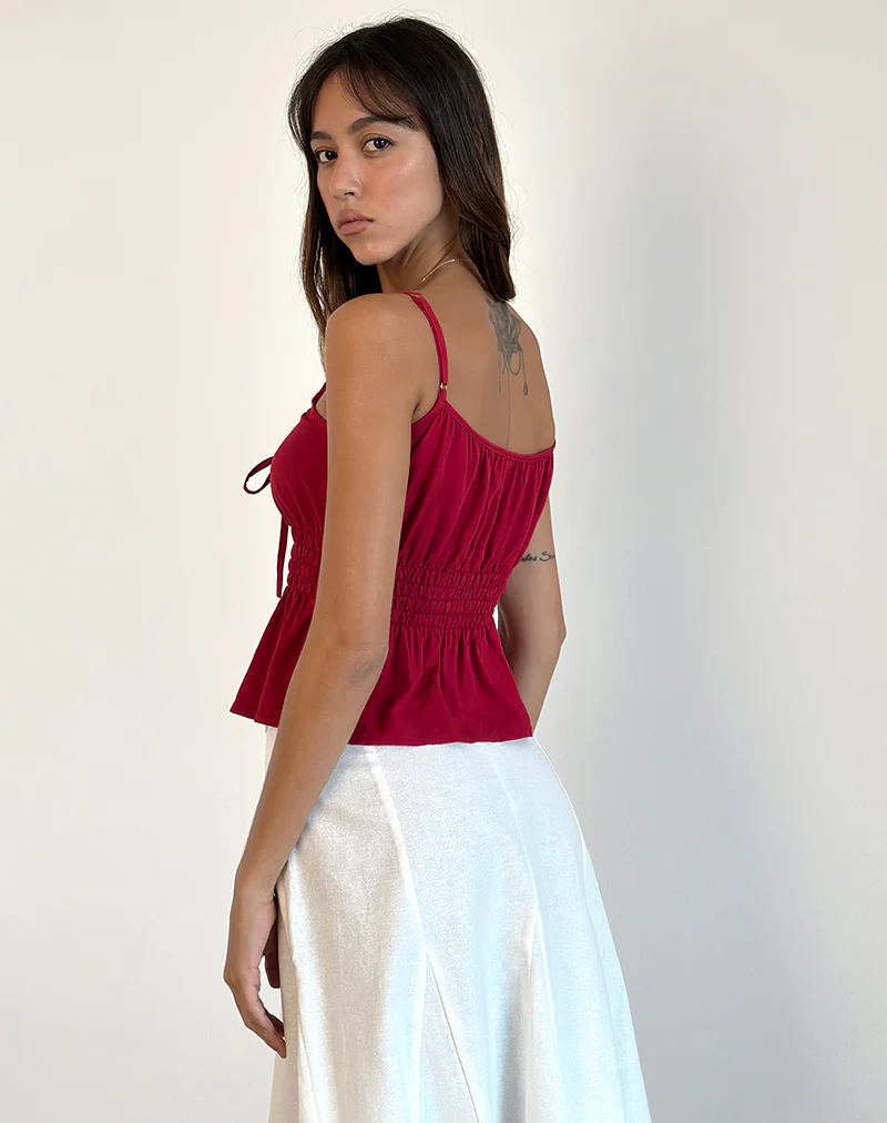 Lyncia Tie Front Cami Top in Adrenaline Red - Image 3