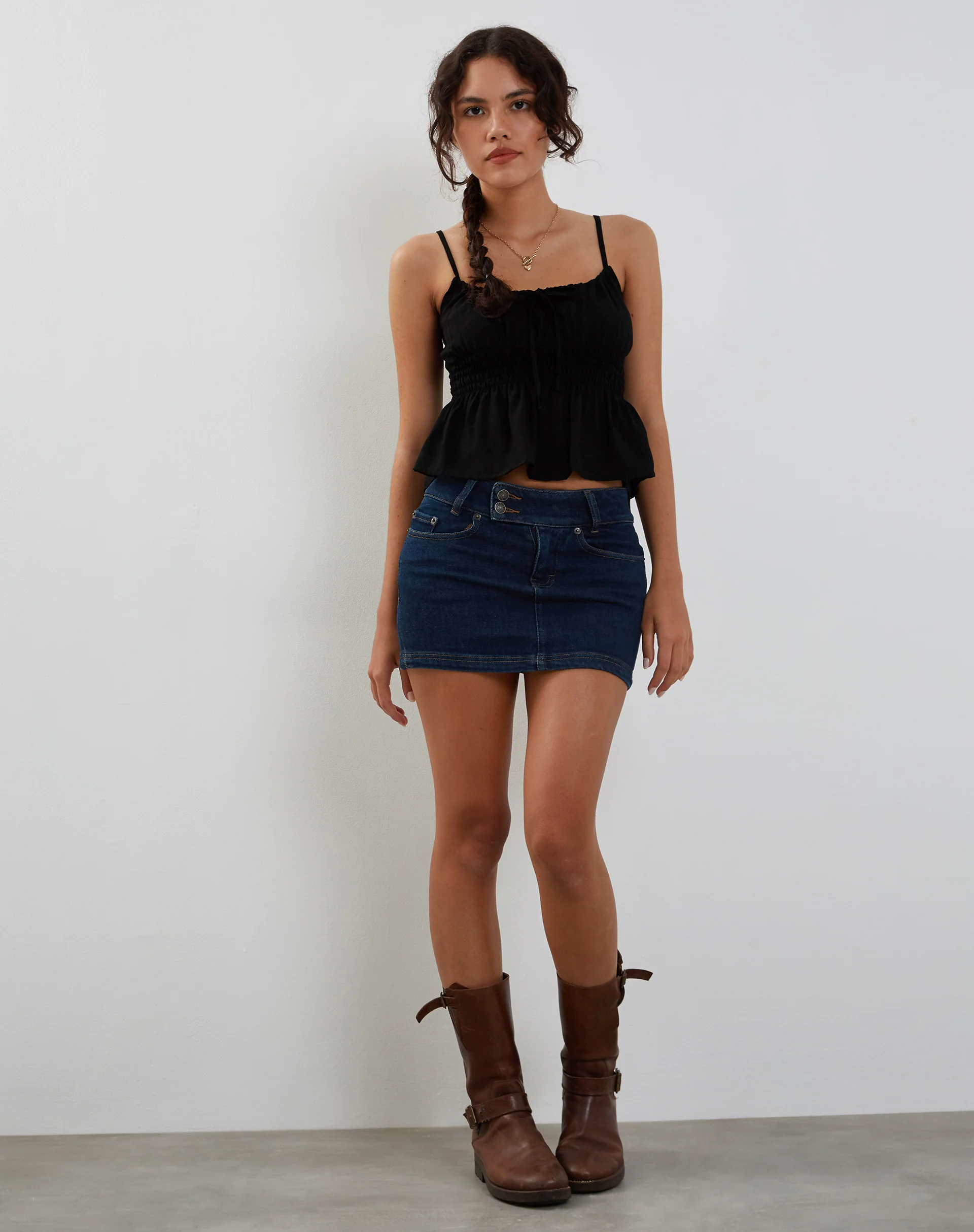 Lyncia Tie Front Cami Top in Black - Image 3