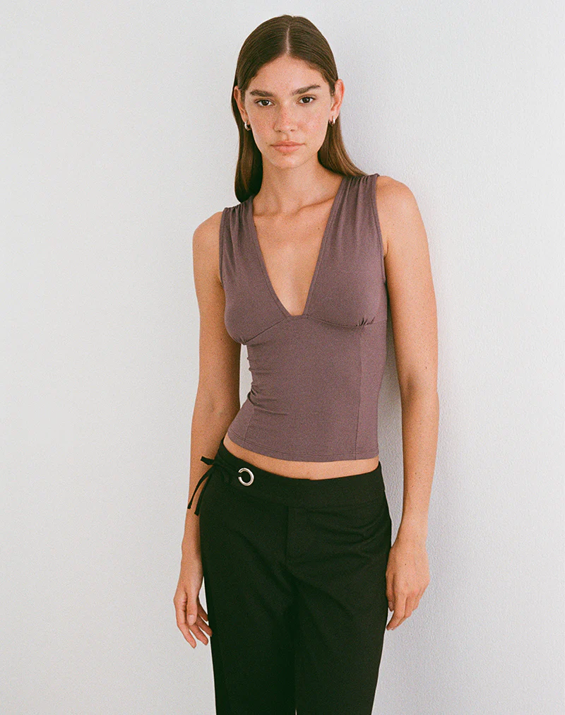 Lynod Plunge Top in Deep Taupe - Image 2