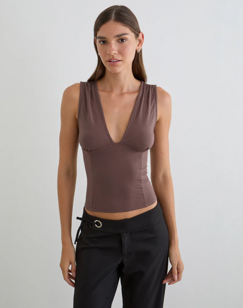Lynod Plunge Top in Deep Taupe - Image 4