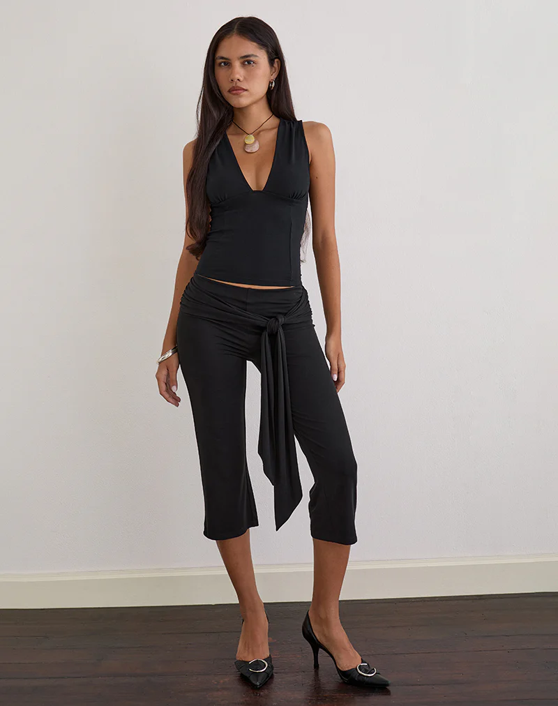 Lynod Plunge Top in Rayon Black - Image 2
