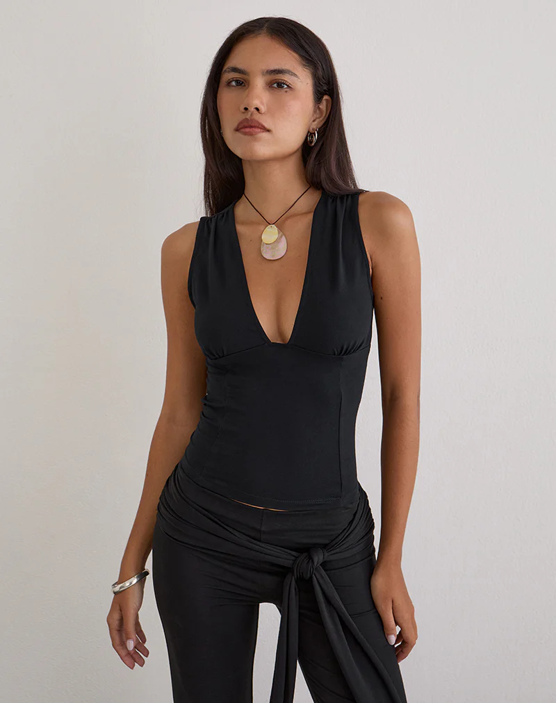 Lynod Plunge Top in Rayon Black - Image 4