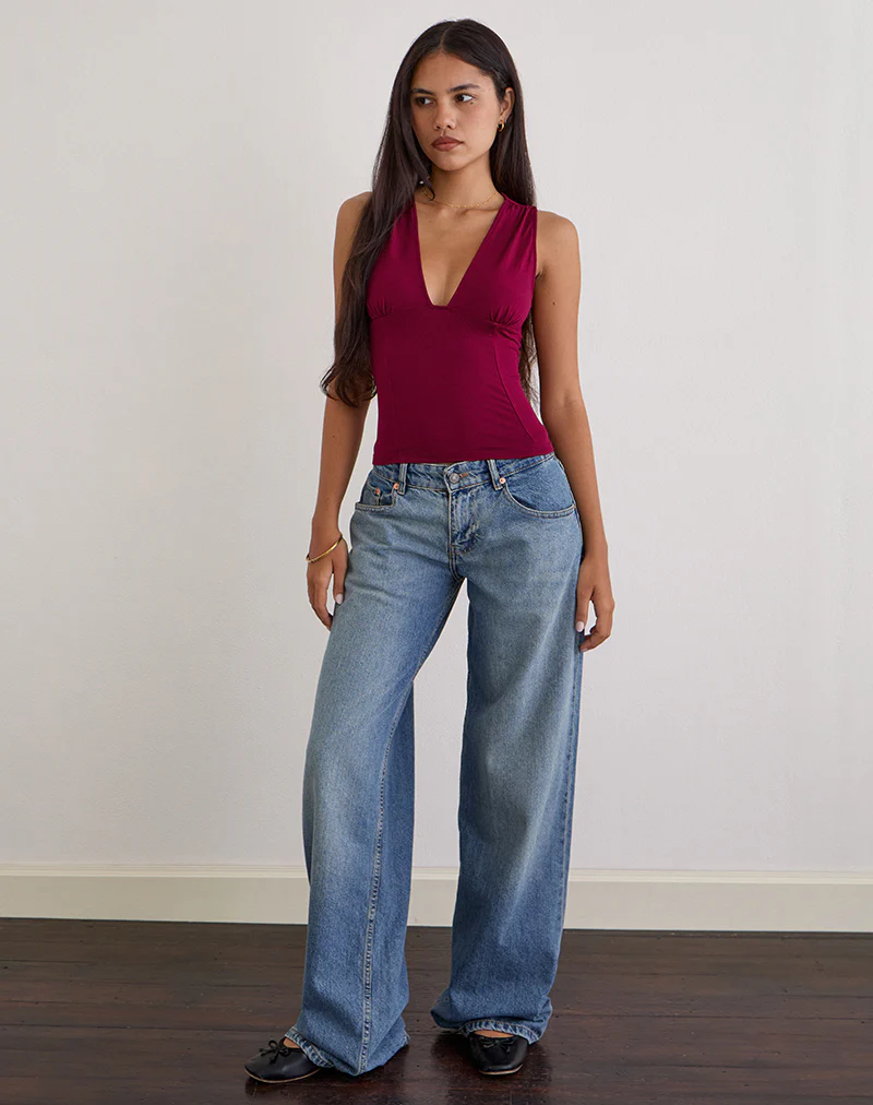 Lynod Plunge Top in Rayon Burgundy - Image 3