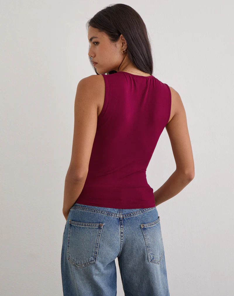 Lynod Plunge Top in Rayon Burgundy - Image 4