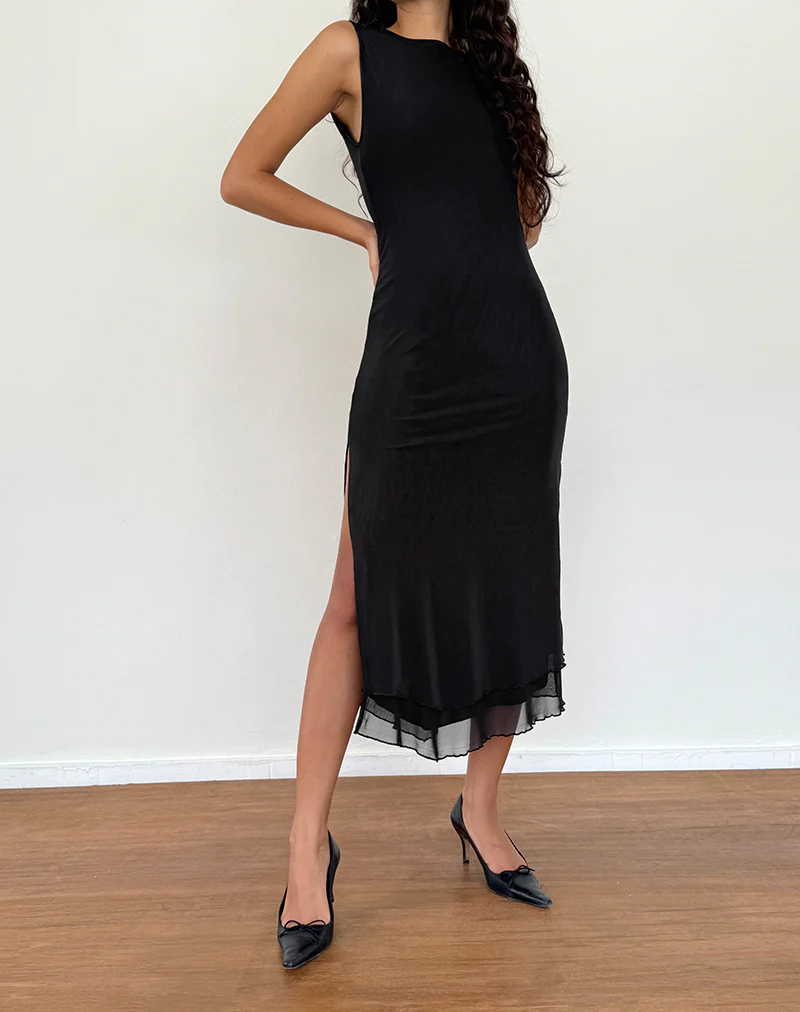 Lyra Backless Midi Dress in Mesh Black - Image 4