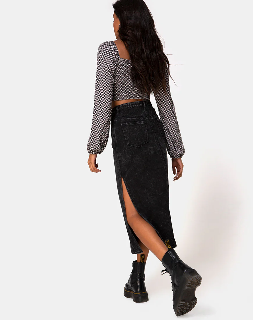 Lyra Midi Skirt in Black Stone Wash - Image 2