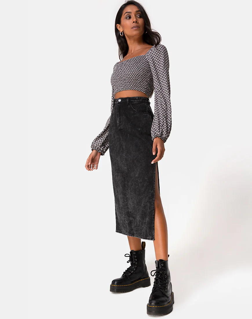Lyra Midi Skirt in Black Stone Wash - Image 3