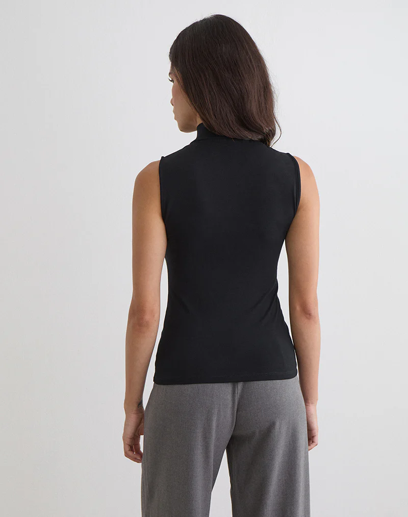 Lysan High Neck Vest Top in Jersey Black - Image 4