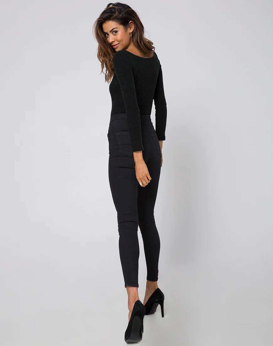 Mabel Cutout Bodice in Rib Knit Black - Image 4
