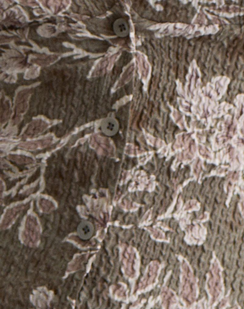 Mabli Halterneck Top in Textured Woven Floral Green - Image 6