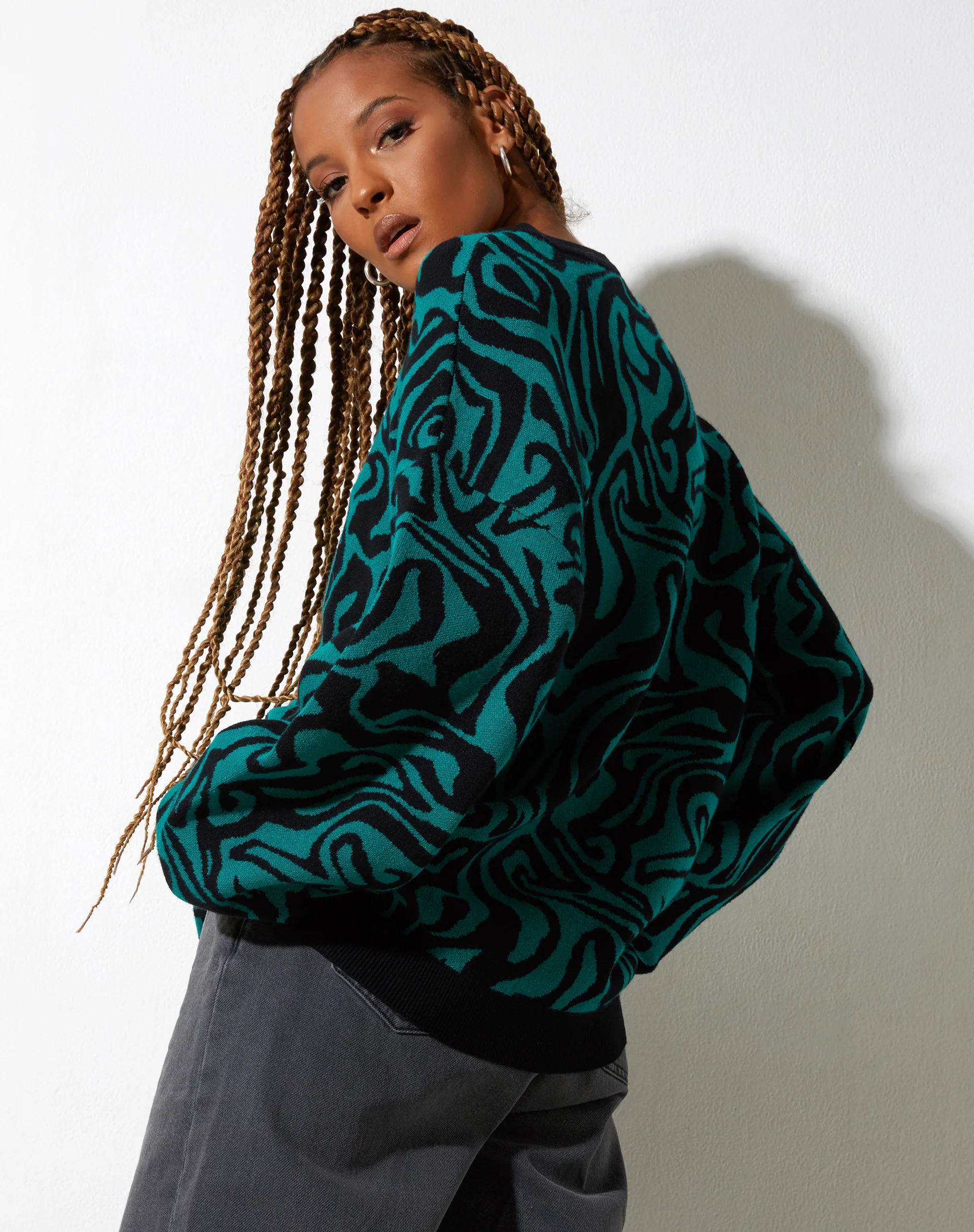 Mably Jumper in Jagged Swirl Green and Black - Image 2