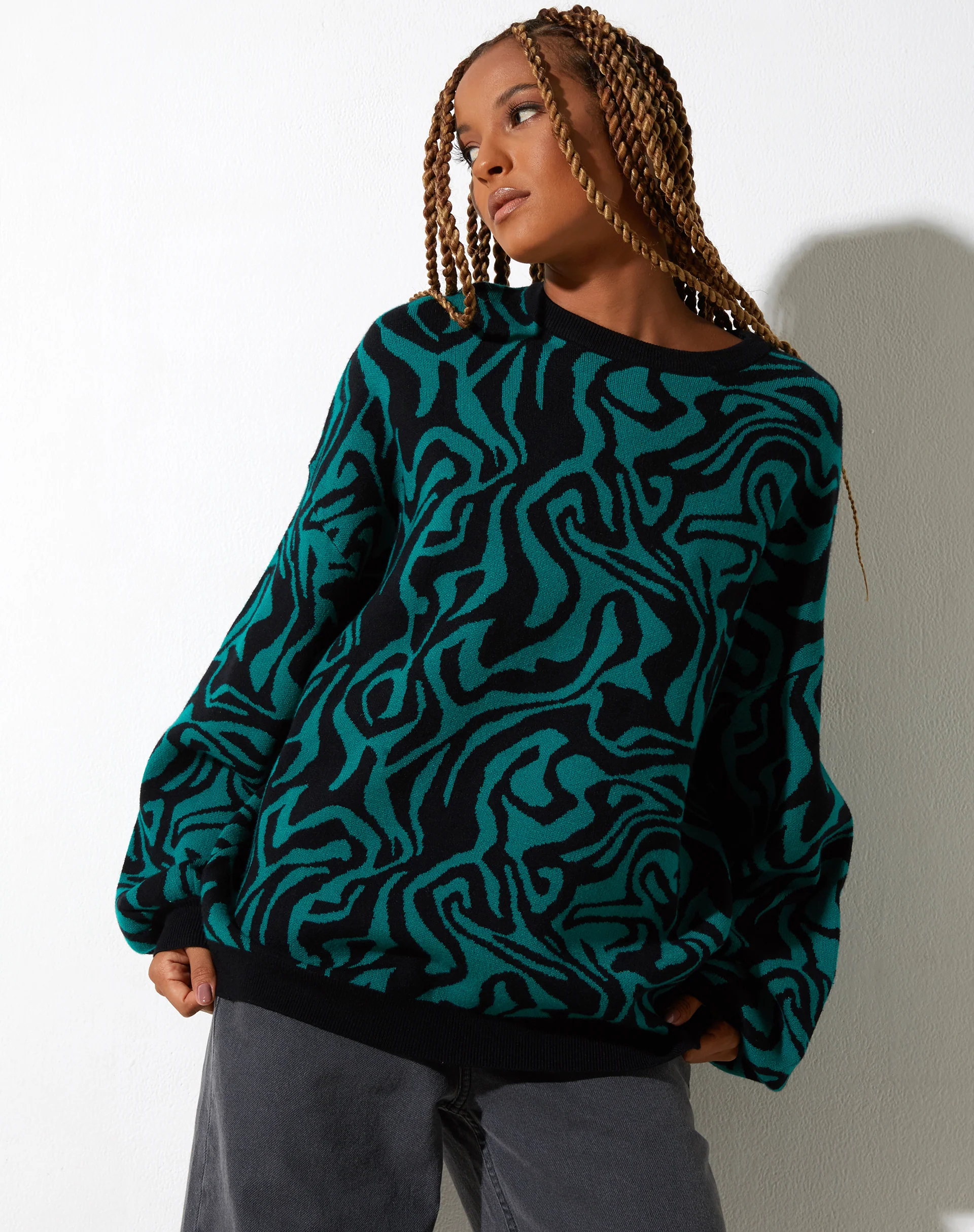 Mably Jumper in Jagged Swirl Green and Black - Image 6