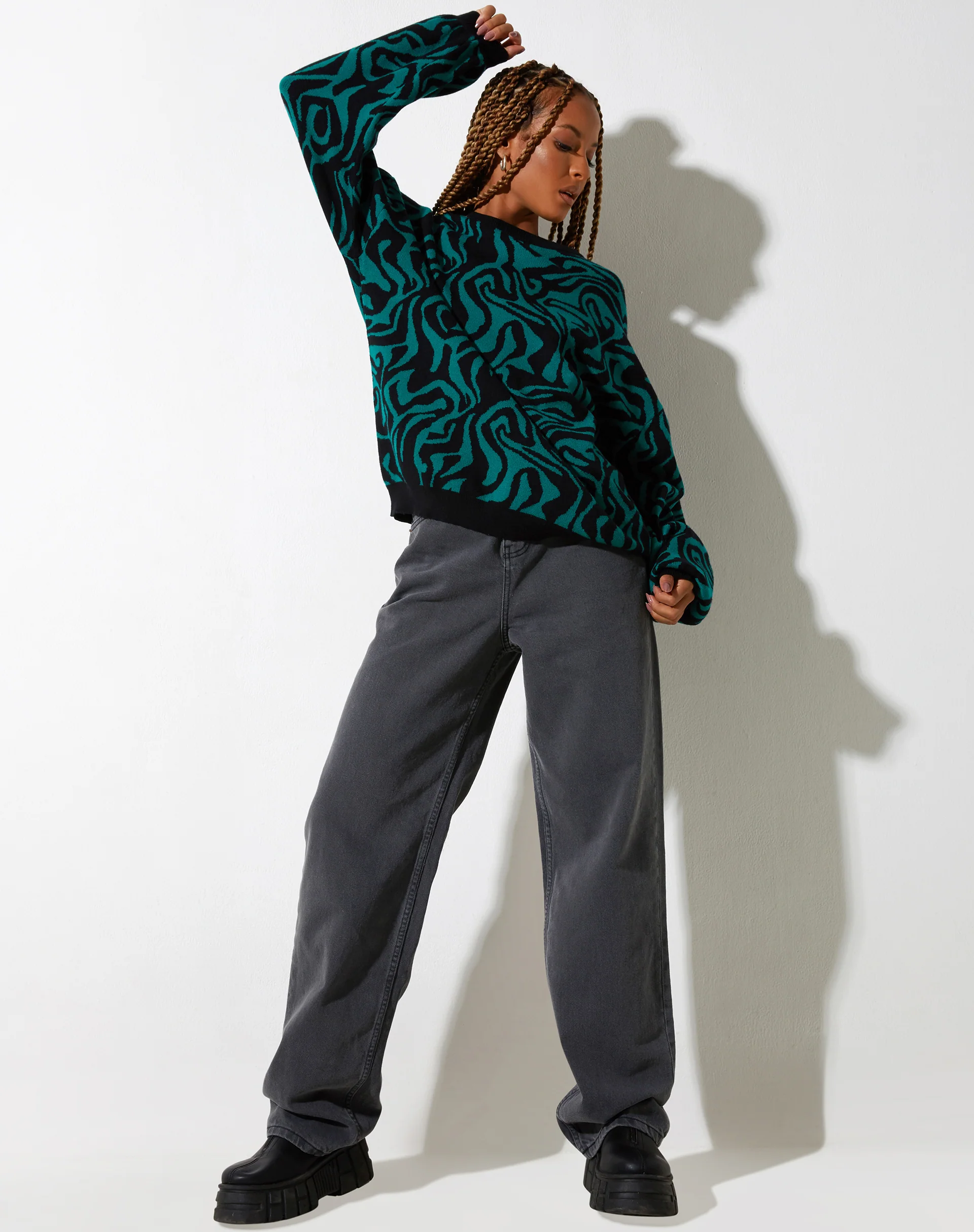 Mably Jumper in Jagged Swirl Green and Black - Image 7