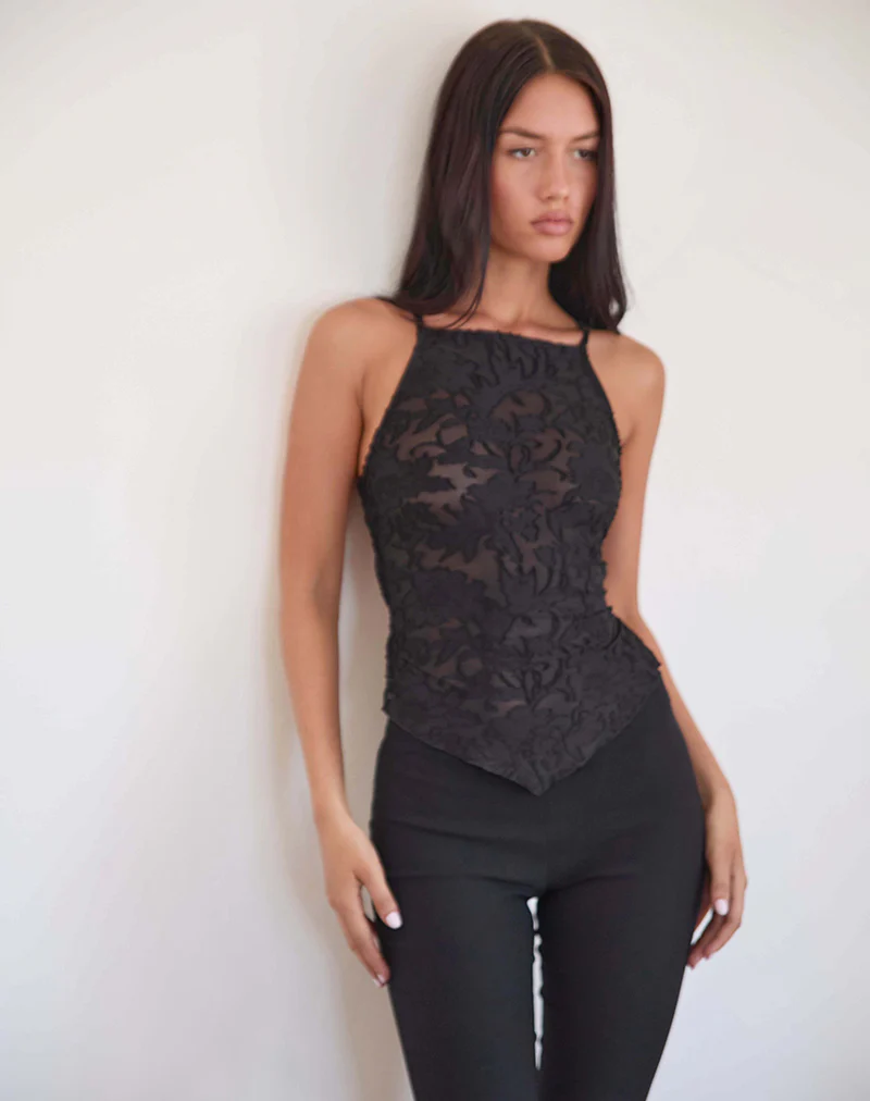 Maddison Top in Sheer Flower Black - Image 4