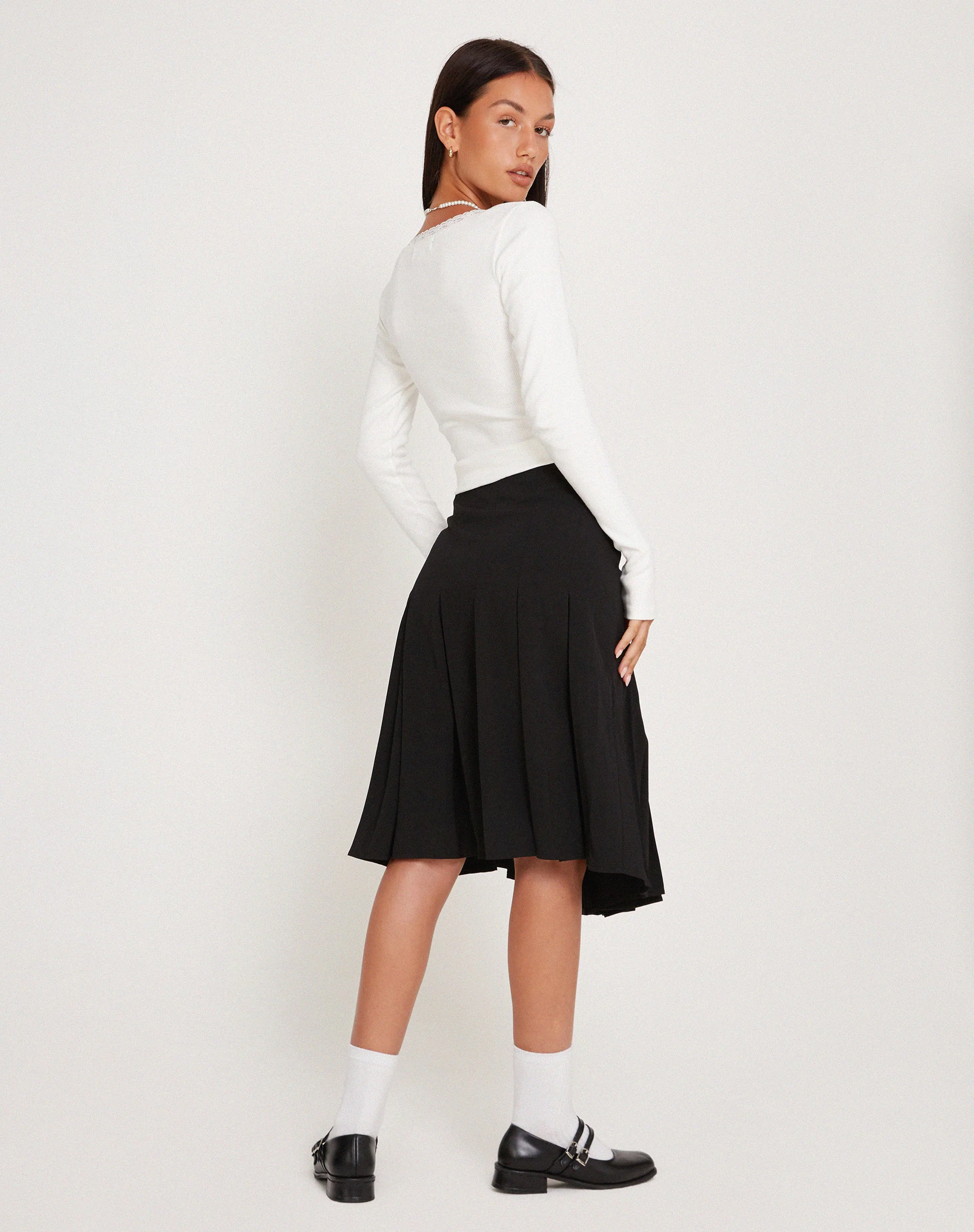 Madelyn Pleated Midi Skirt in Black - Image 3