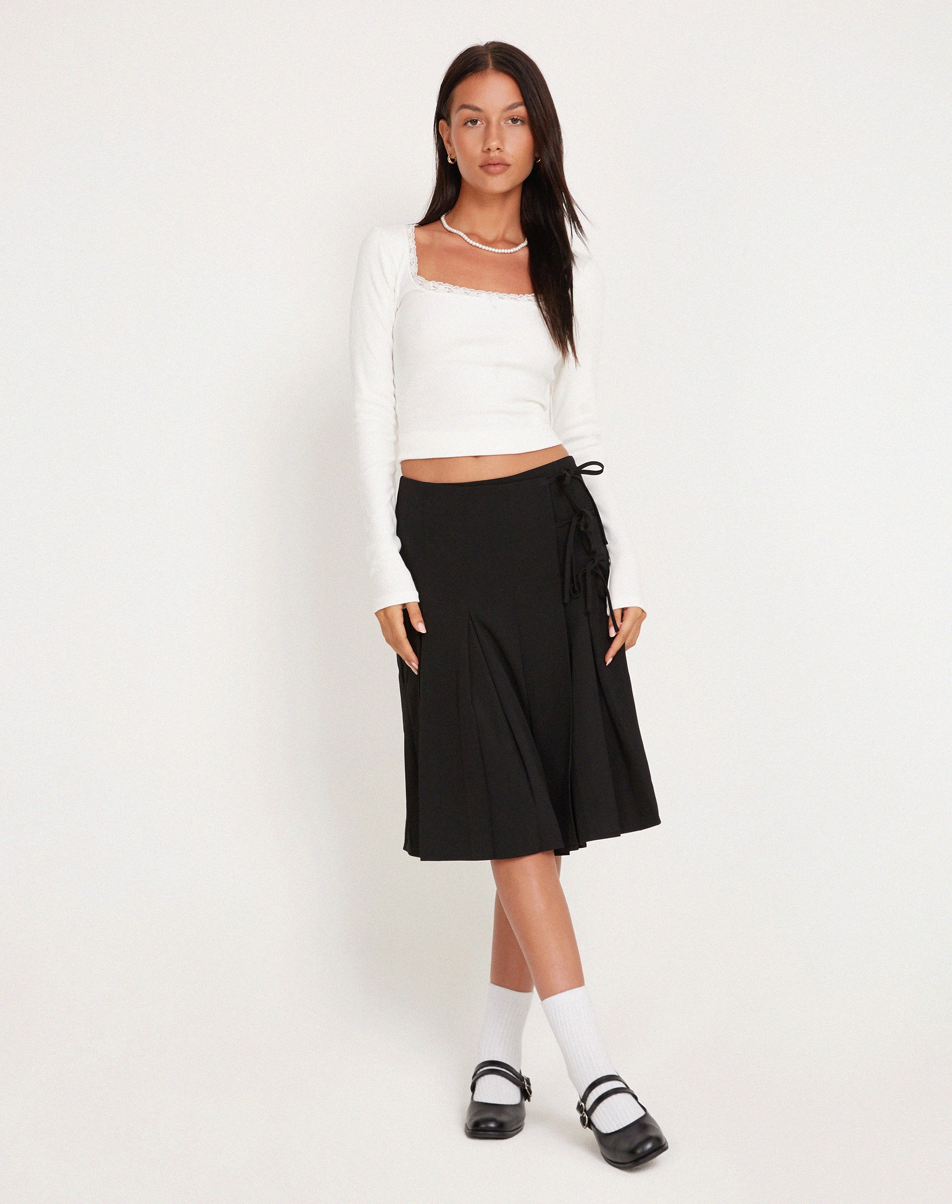 Madelyn Pleated Midi Skirt in Black - Image 4