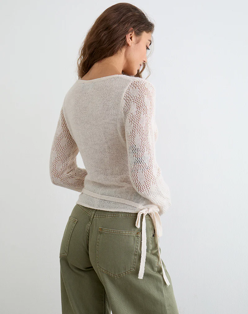 Maeko Crochet Wrap Top in Knit Ecru - Image 3