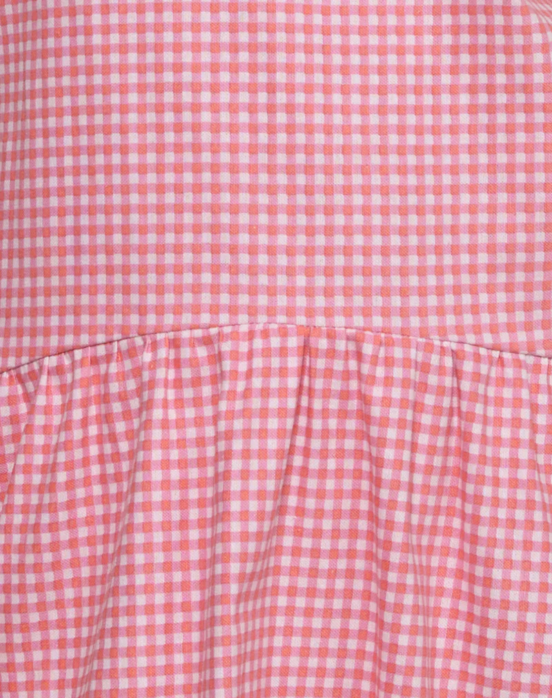 Magare Mini Dress in Mini Gingham Peach - Image 6