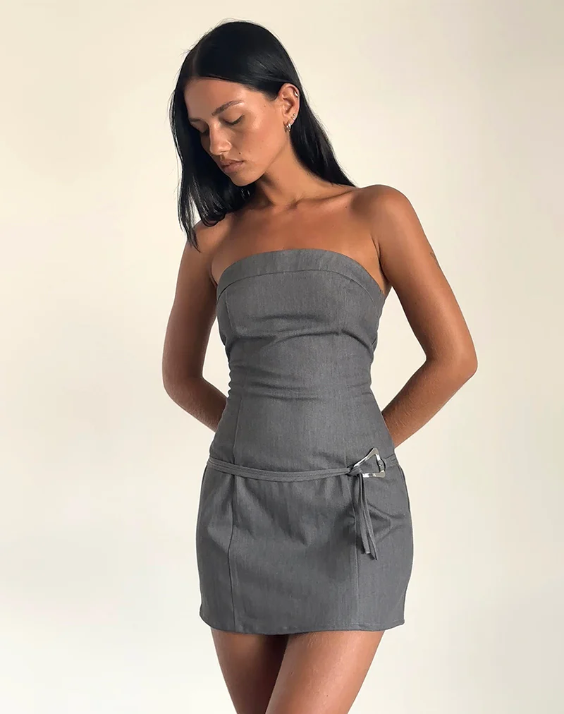 Magaska Bandeau Mini Dress in Tailoring Charcoal - Image 2