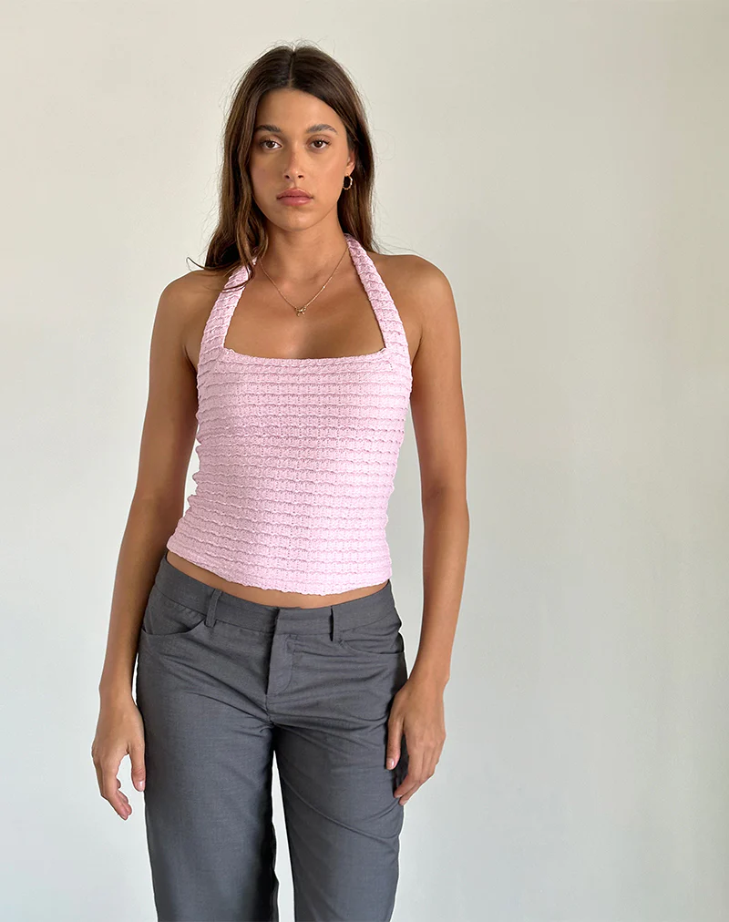 Maggha Halterneck Top in Crinkle Pink - Image 2