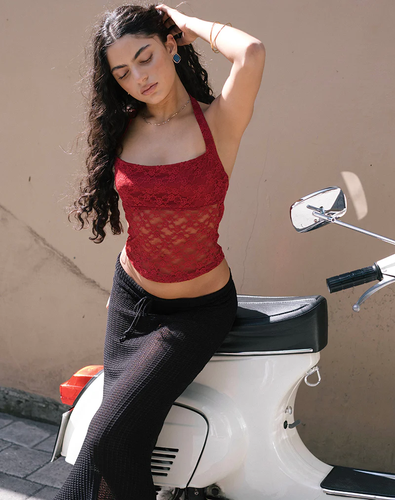 Maggha Halterneck Top in Mari Lace Red - Image 2