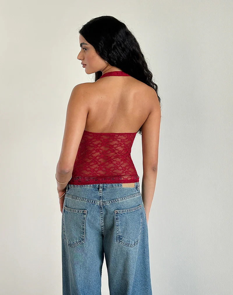 Maggha Halterneck Top in Mari Lace Red - Image 5
