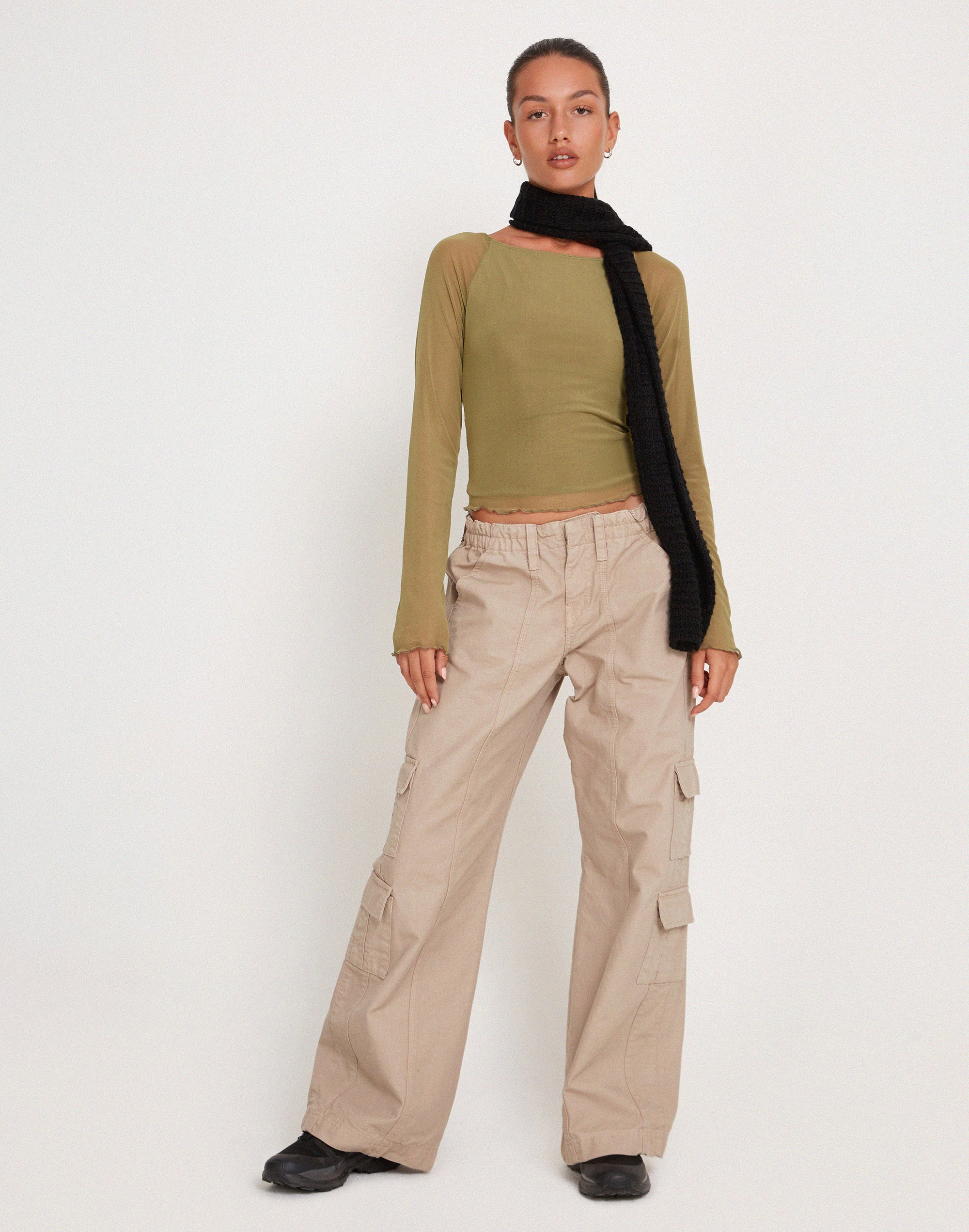 Mahira Long Sleeve Mesh Top in Olive - Image 2