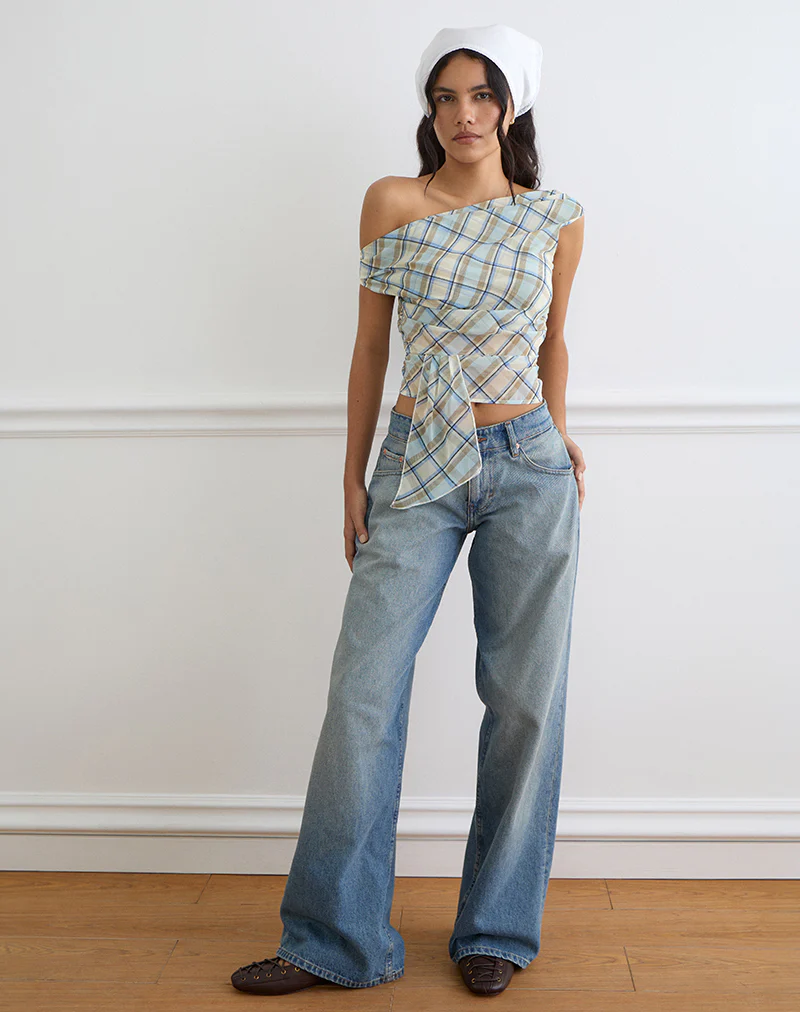 Maida Top in Chiffon Vintage Blue Check - Image 4