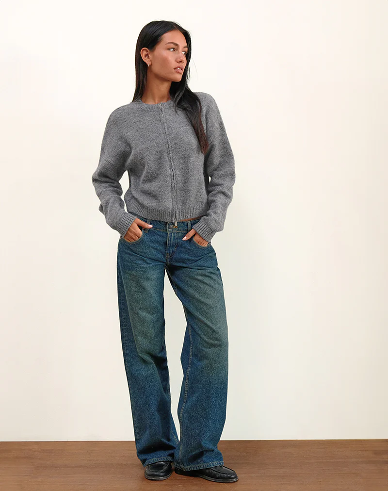 Maira Zip Through Jacket in Knit Grey - Image 3