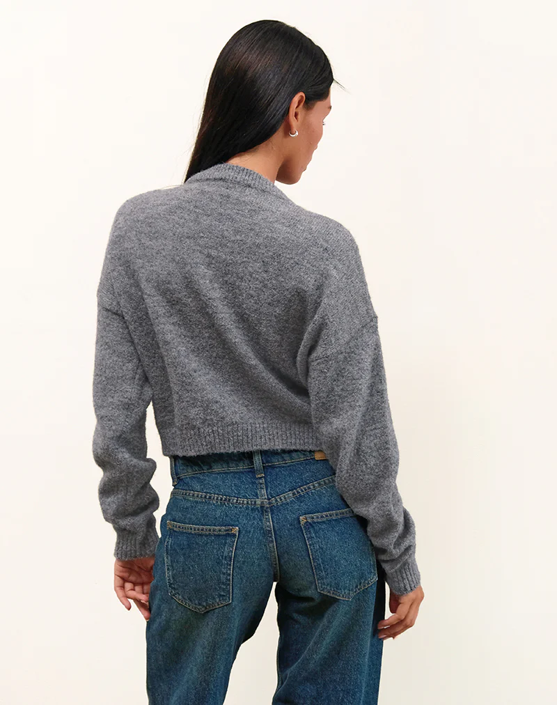 Maira Zip Through Jacket in Knit Grey - Image 4