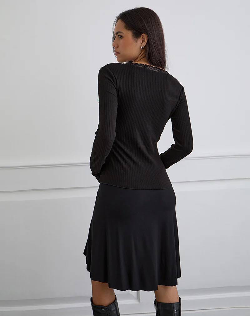 Maivi Long Sleeve Top in Black with Lace Trim - Image 5