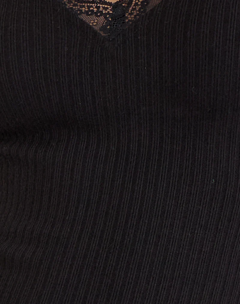 Maivi Long Sleeve Top in Black with Lace Trim - Image 6