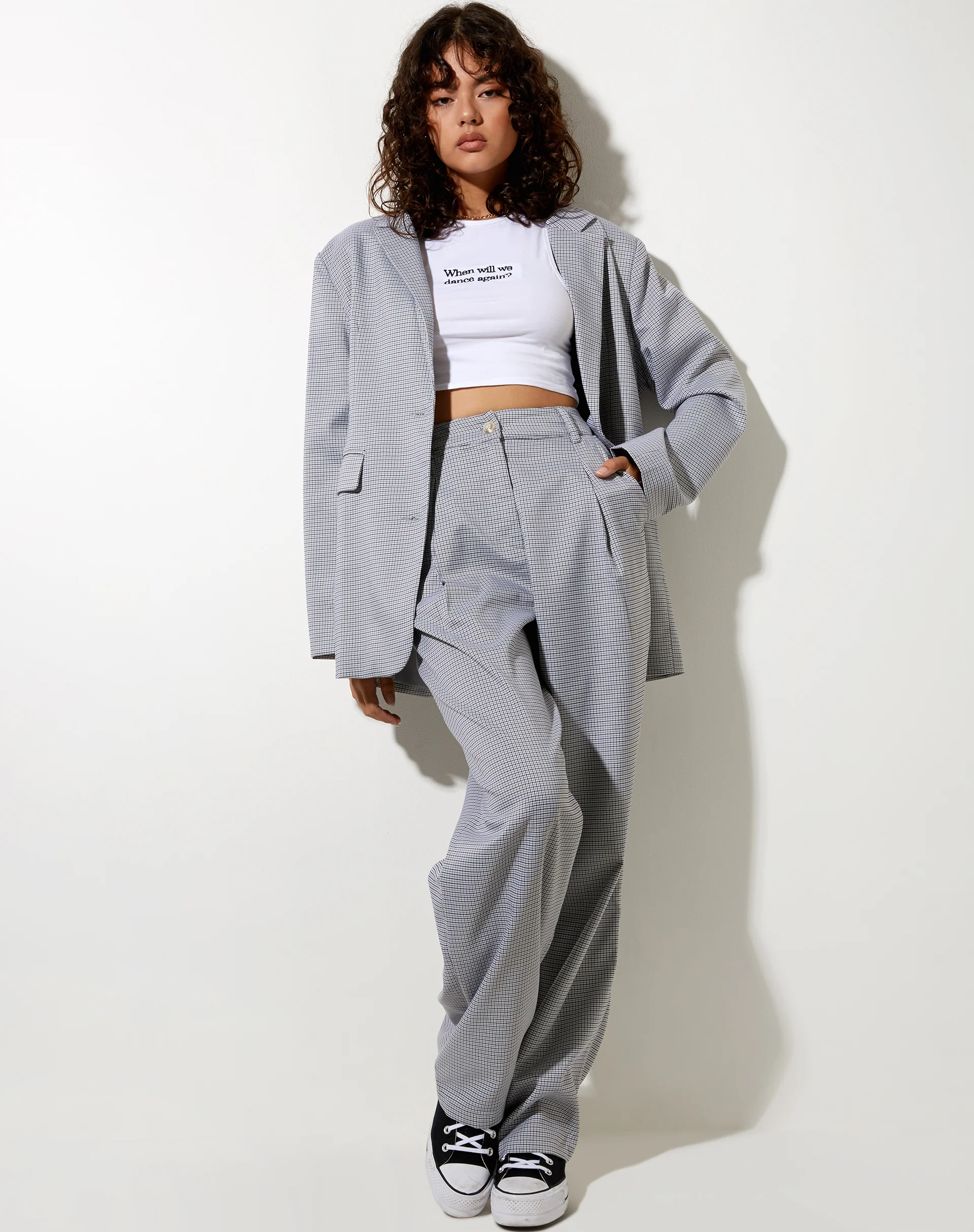 Maiwa Blazer in Small Check Black Grey - Image 4