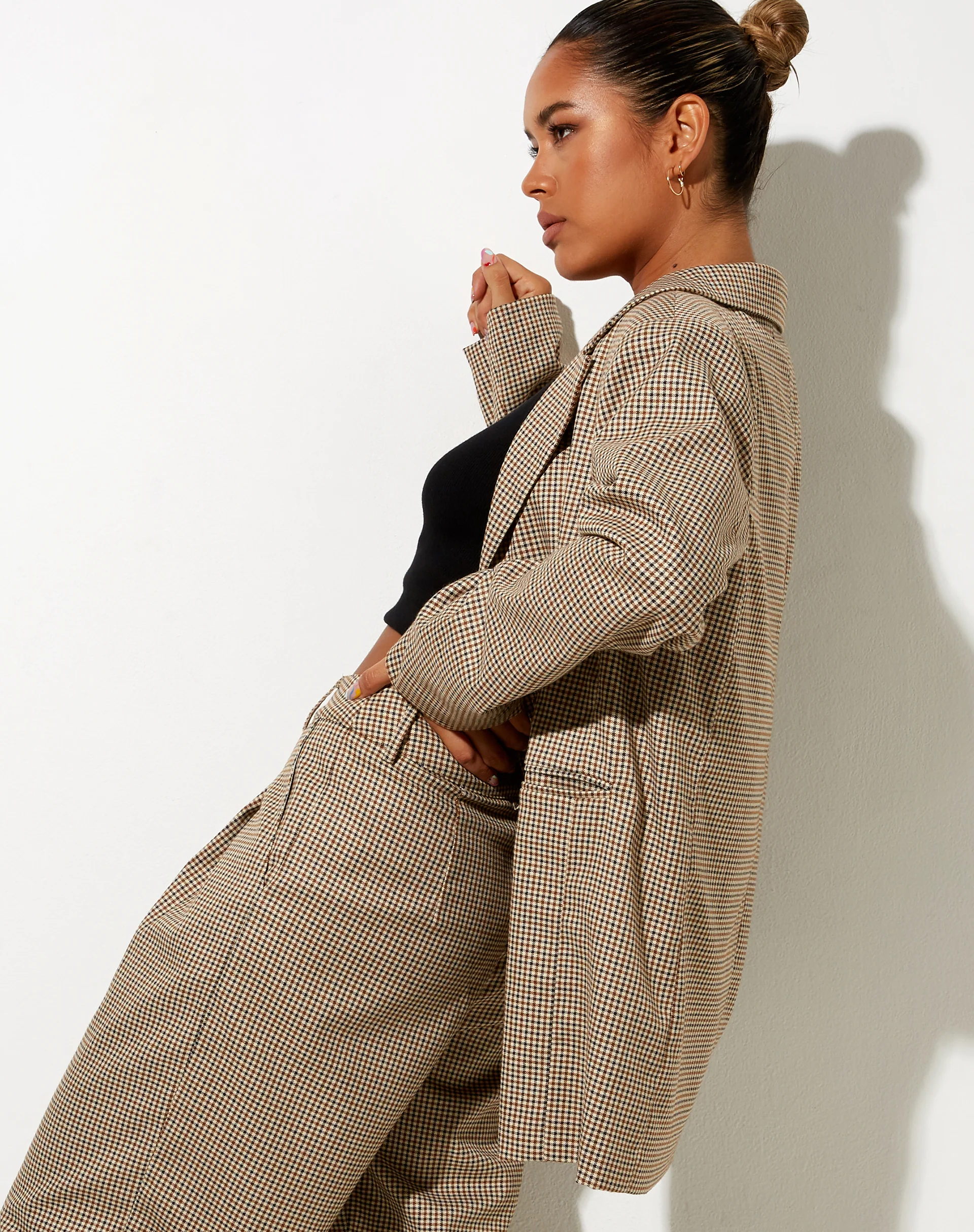 Maiwa Blazer in Small Check Brown - Image 2