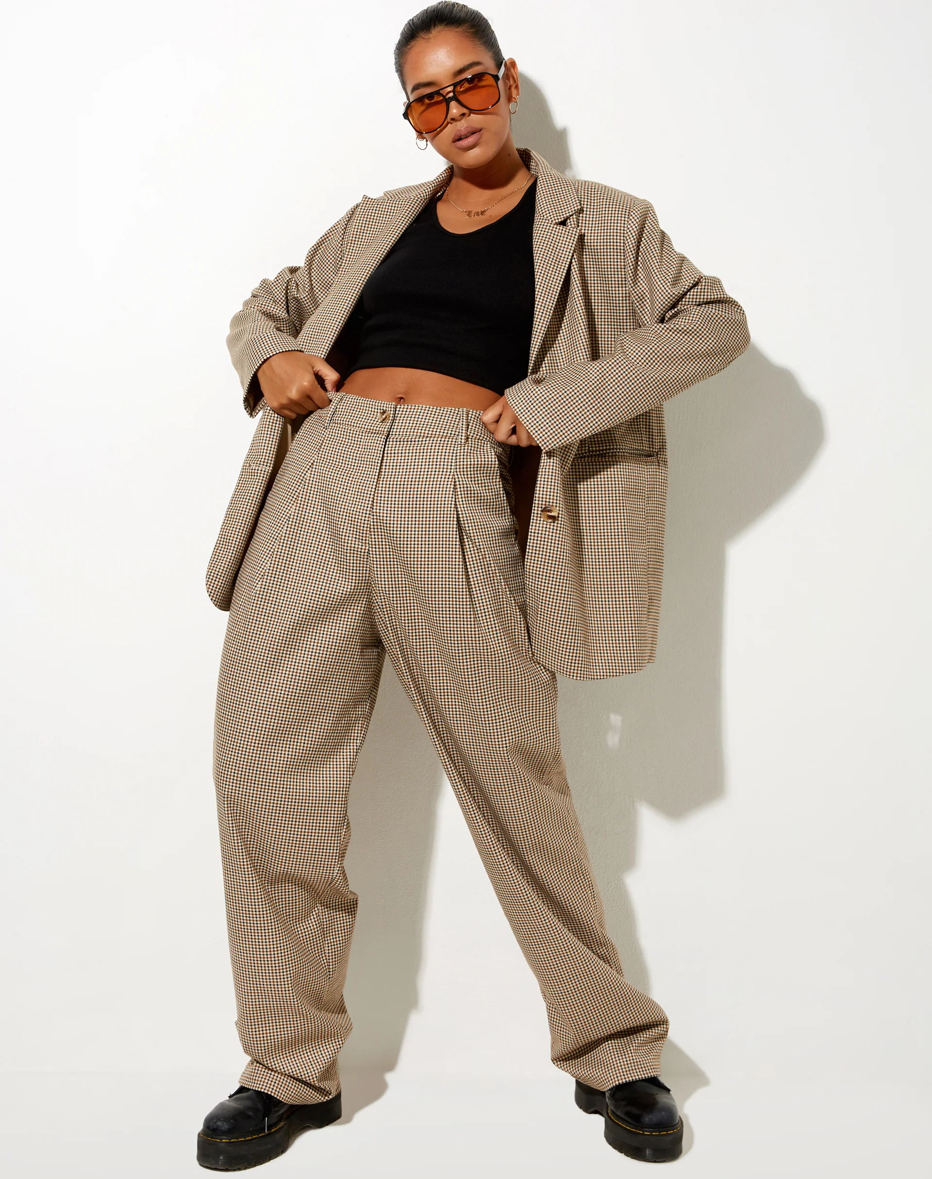 Maiwa Blazer in Small Check Brown - Image 3