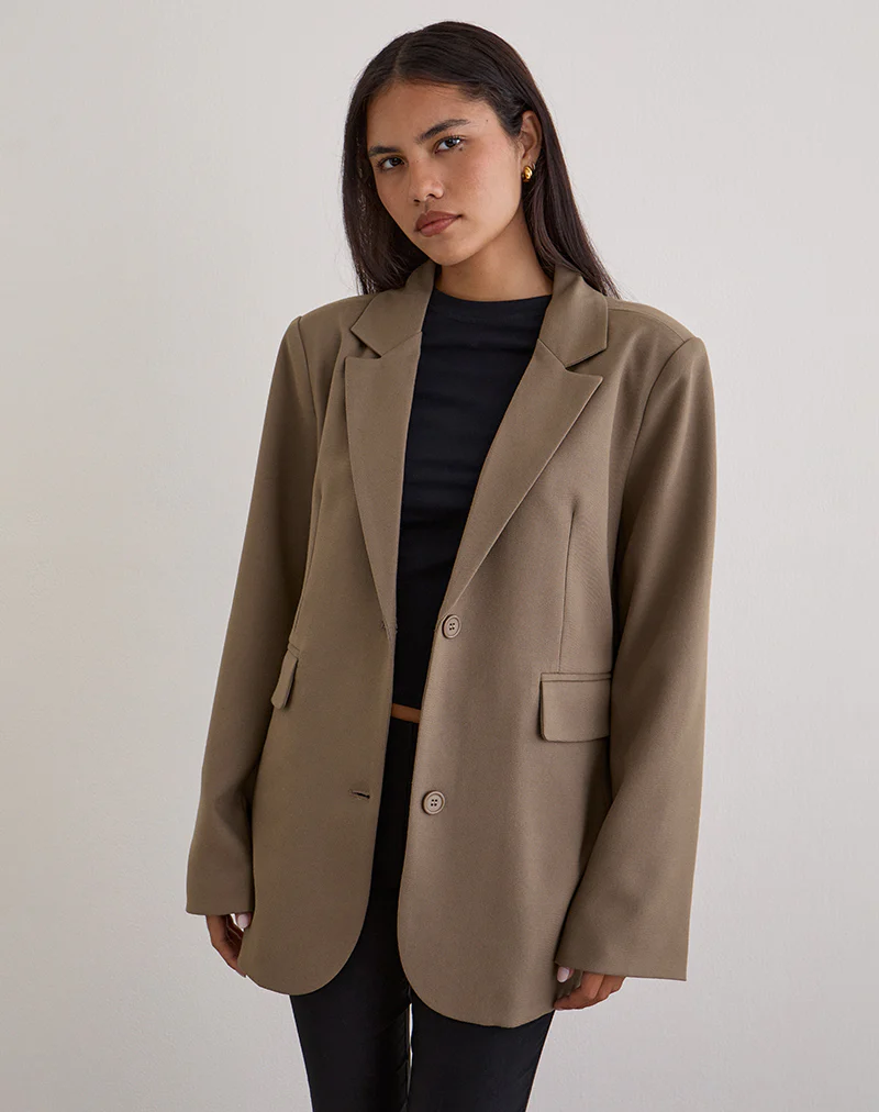 Maiwa Blazer in Textured Tailoring Beige - Image 2