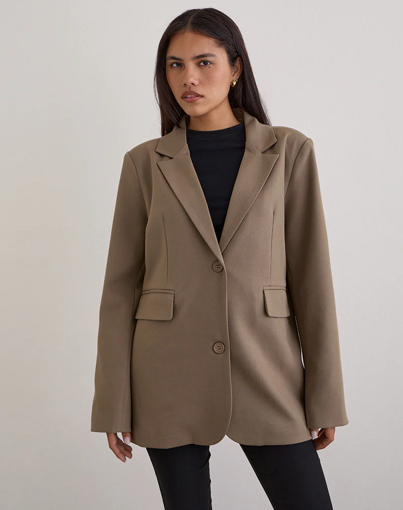 Maiwa Blazer in Textured Tailoring Beige - Image 3