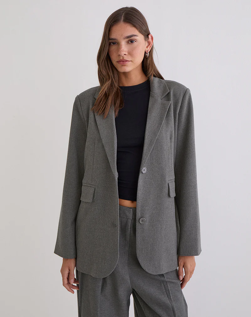 Maiwa Textured Tailoring Blazer in Charcoal - Image 4