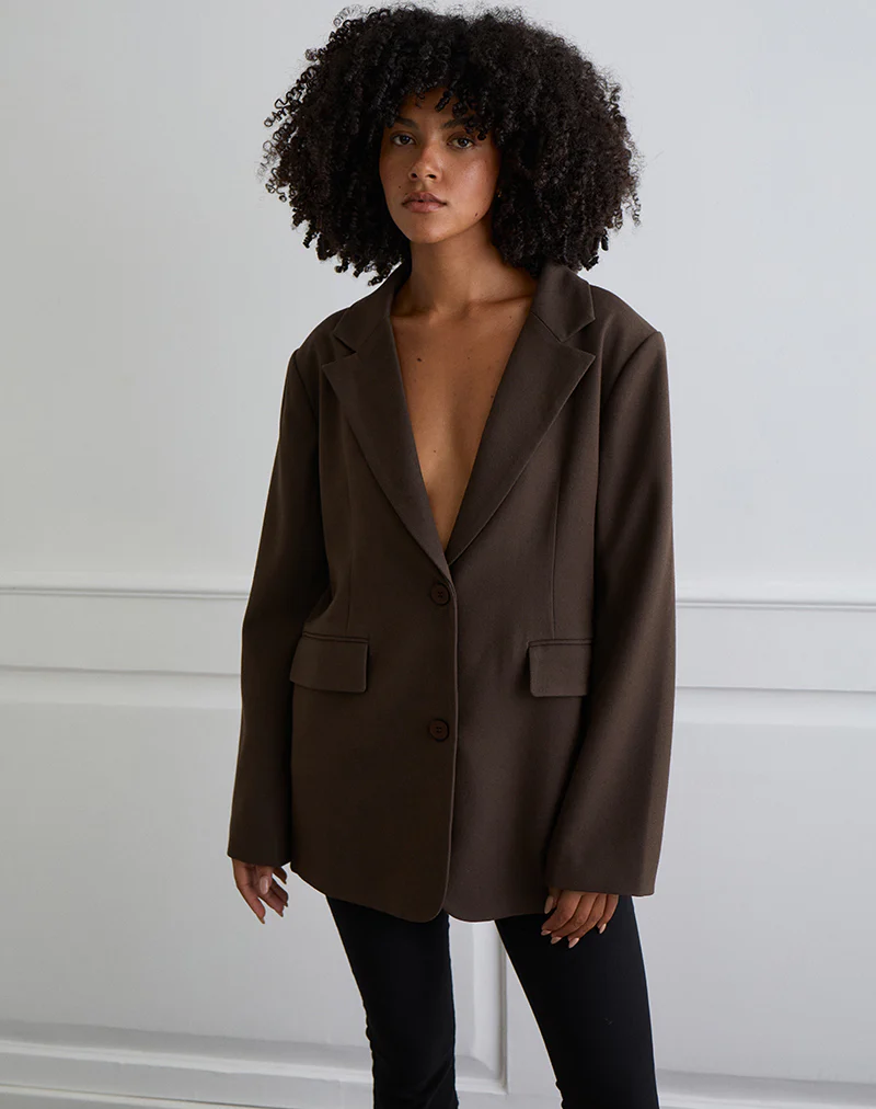 Maiwa Textured Tailoring Blazer in Brown - Image 2