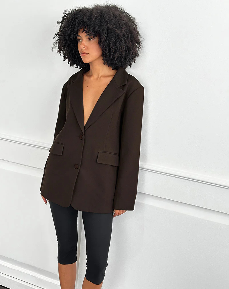 Maiwa Textured Tailoring Blazer in Brown - Image 3