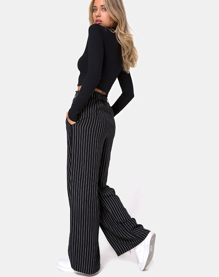 Majustie Trouser in Pinstripe Black - Image 2
