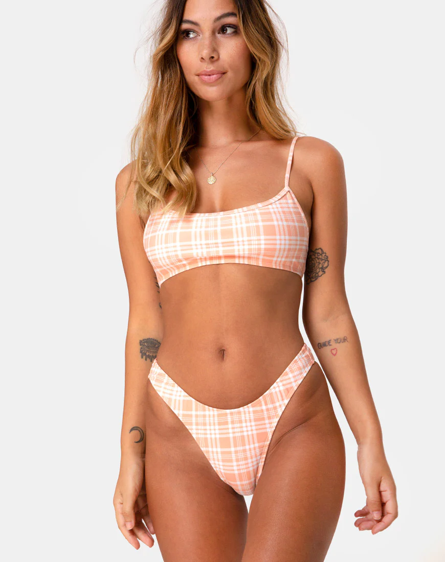 Makida Bikini Bottom in Picnic Check Peach - Image 4