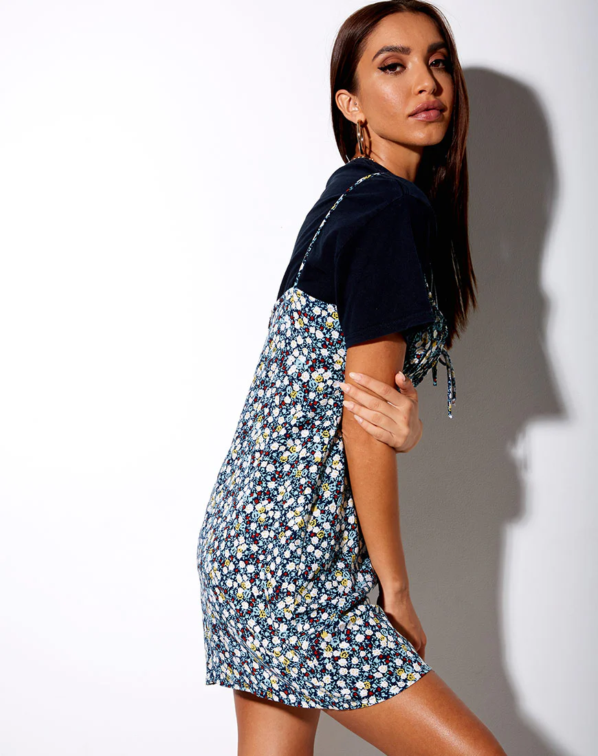 Mala Slip Dress in Floral Field Navy - Image 3