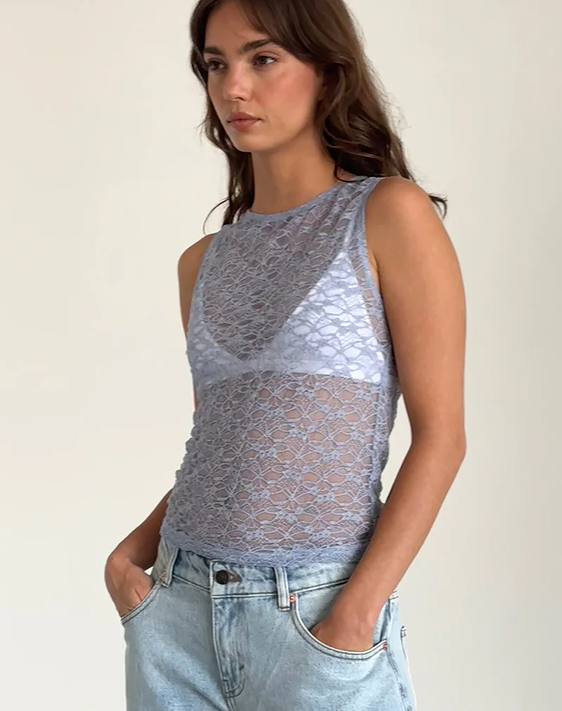 Malachi Vest Top in Light Blue Lace - Image 2