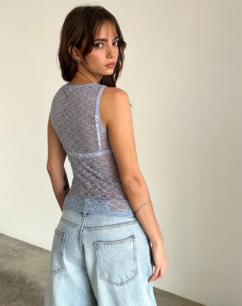 Malachi Vest Top in Light Blue Lace - Image 3