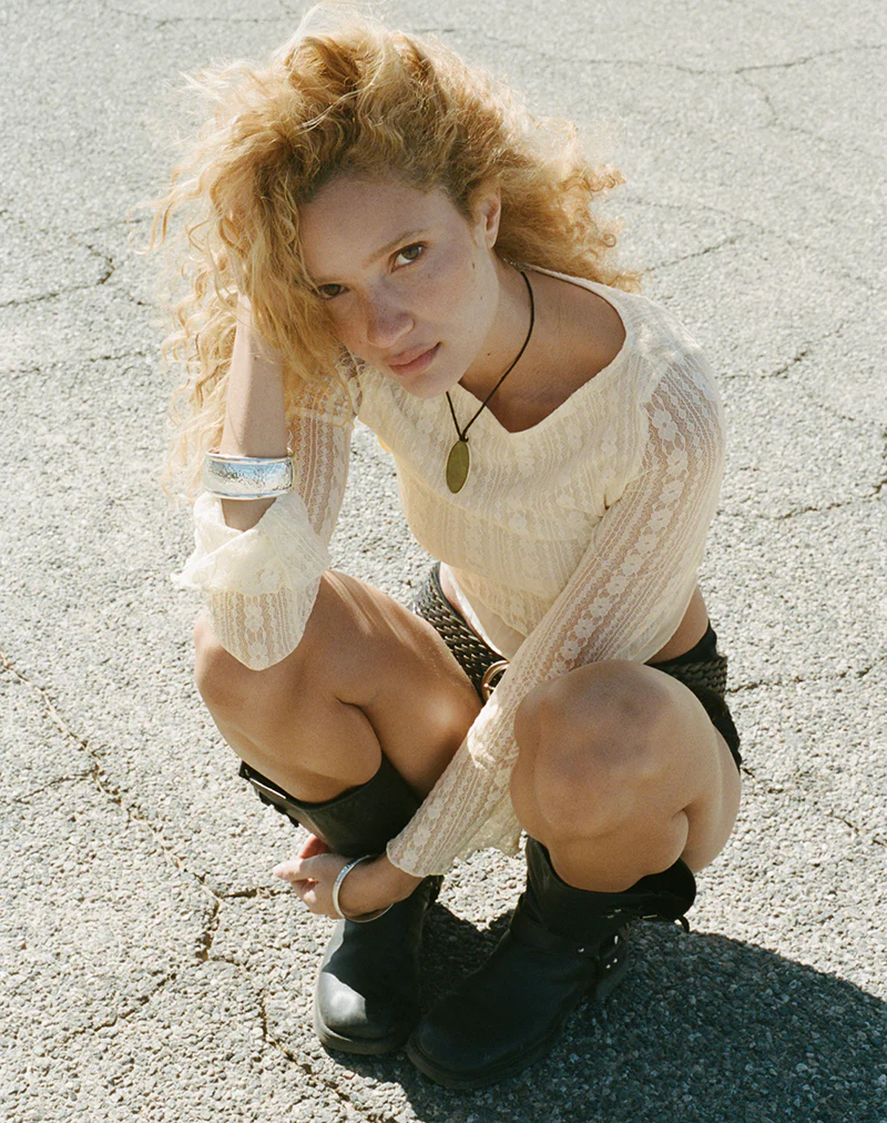 Malakai Long Sleeve Top in Lace Cream - Image 2