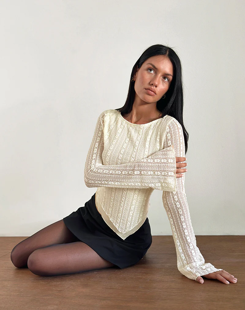 Malakai Long Sleeve Top in Lace Cream - Image 6